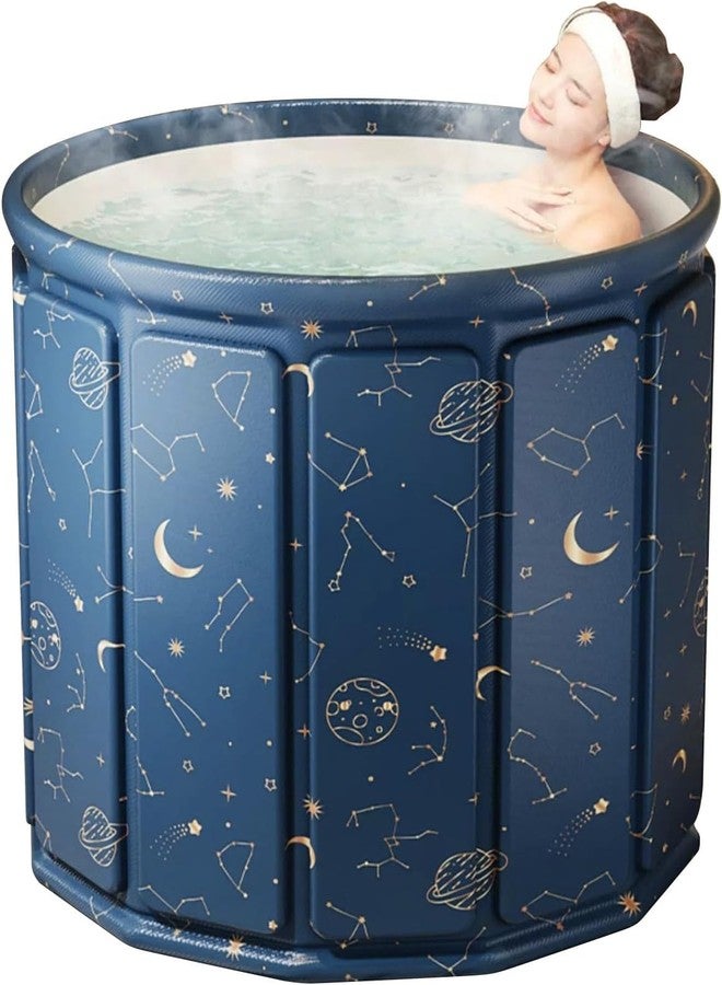 Yopple Foldable Bath Tub for Bathroom SPA Tub for Home Use with Drainage Hole For Adults And Kids Maintains Hot & Cold Water Thickened Insulated Ice Bath Tub for Adults (Blue Galexy Round) - Image 1